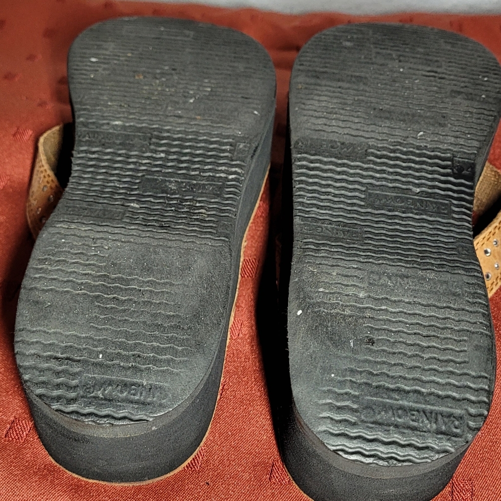 Rainbow Brown Leather Thong Flip Flops Sandals Platform Size 5.5 - Picture 8 of 11